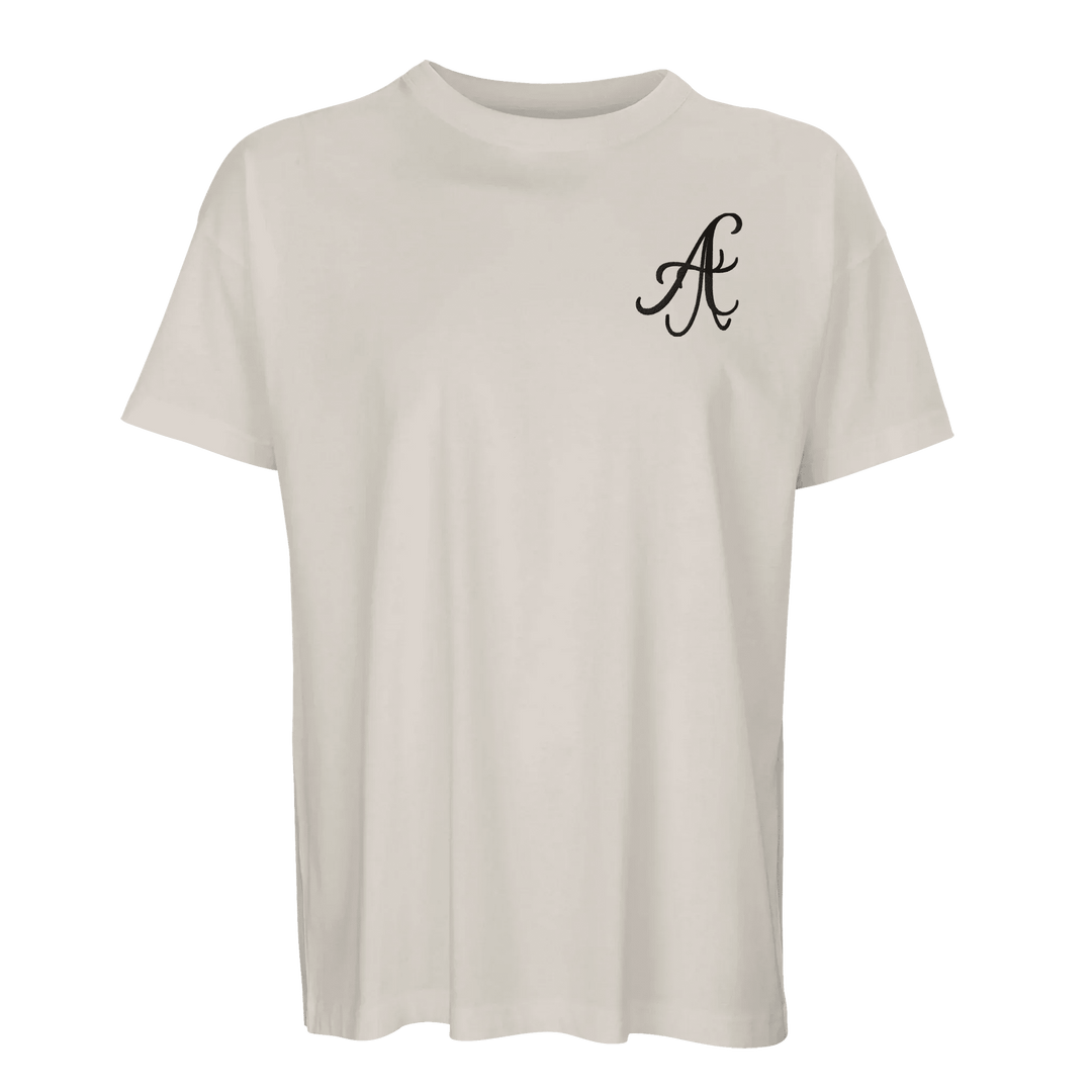 Afrociaga "A" Oversized T-shirt. Embroidered logo. 100% combed organic cotton. Round neck Design - Cut and Sewn Construction.