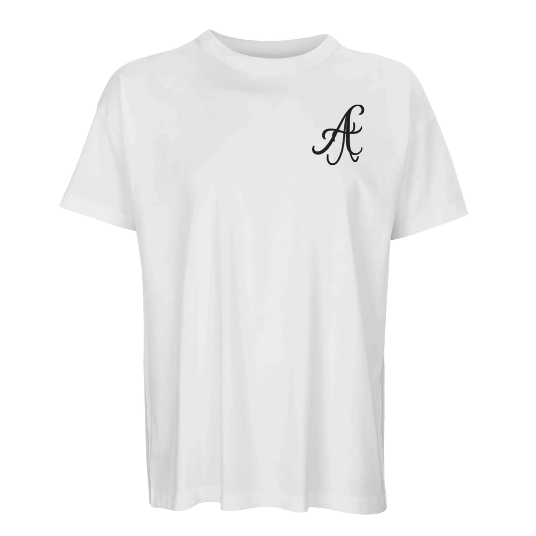 Afrociaga "A" Oversized T-shirt. Embroidered logo. 100% combed organic cotton. Round neck Design - Cut and Sewn Construction.