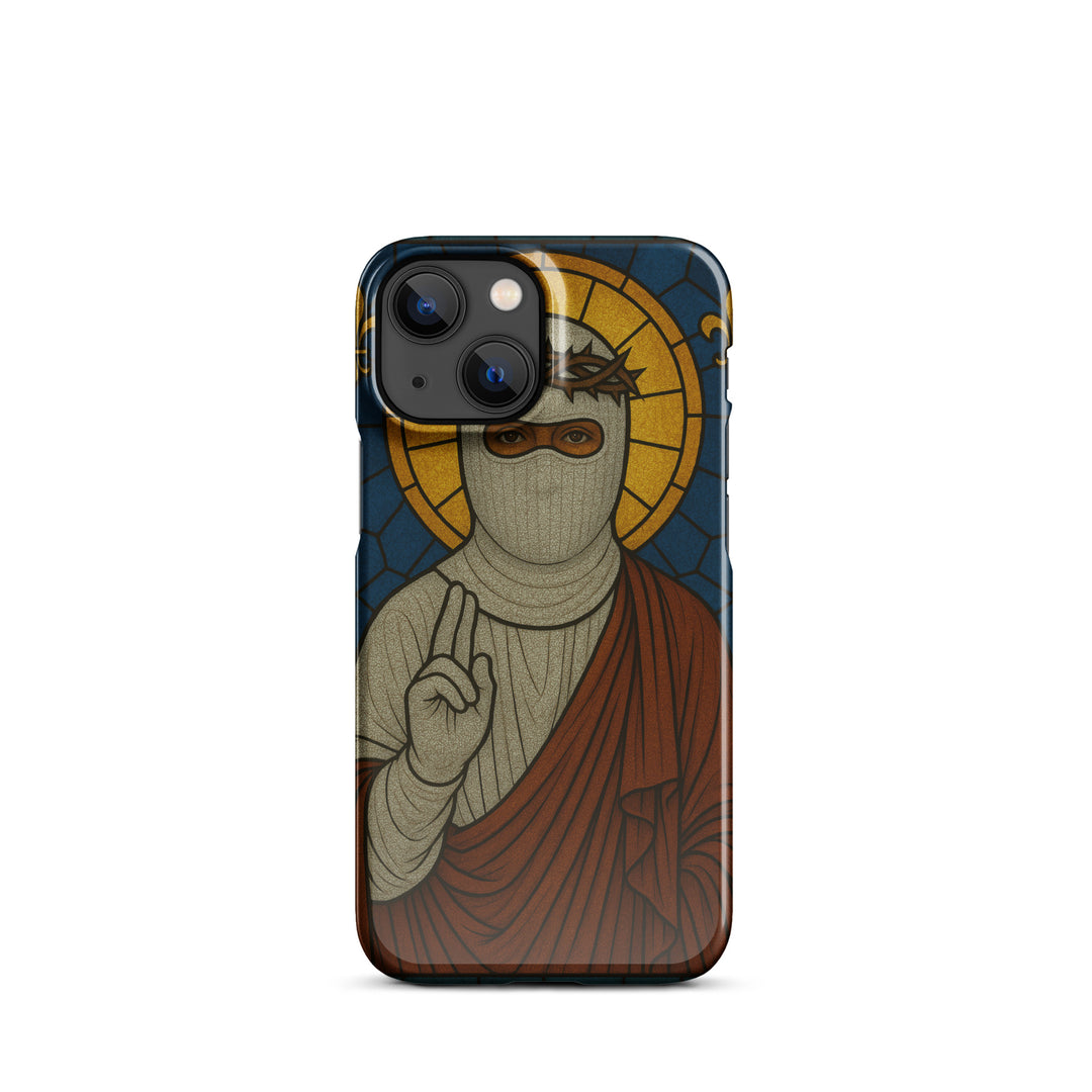 Glossy Erik of London S.D.L.V. Thief in the Night iPhone 13 Mini phone case with a detailed front design.